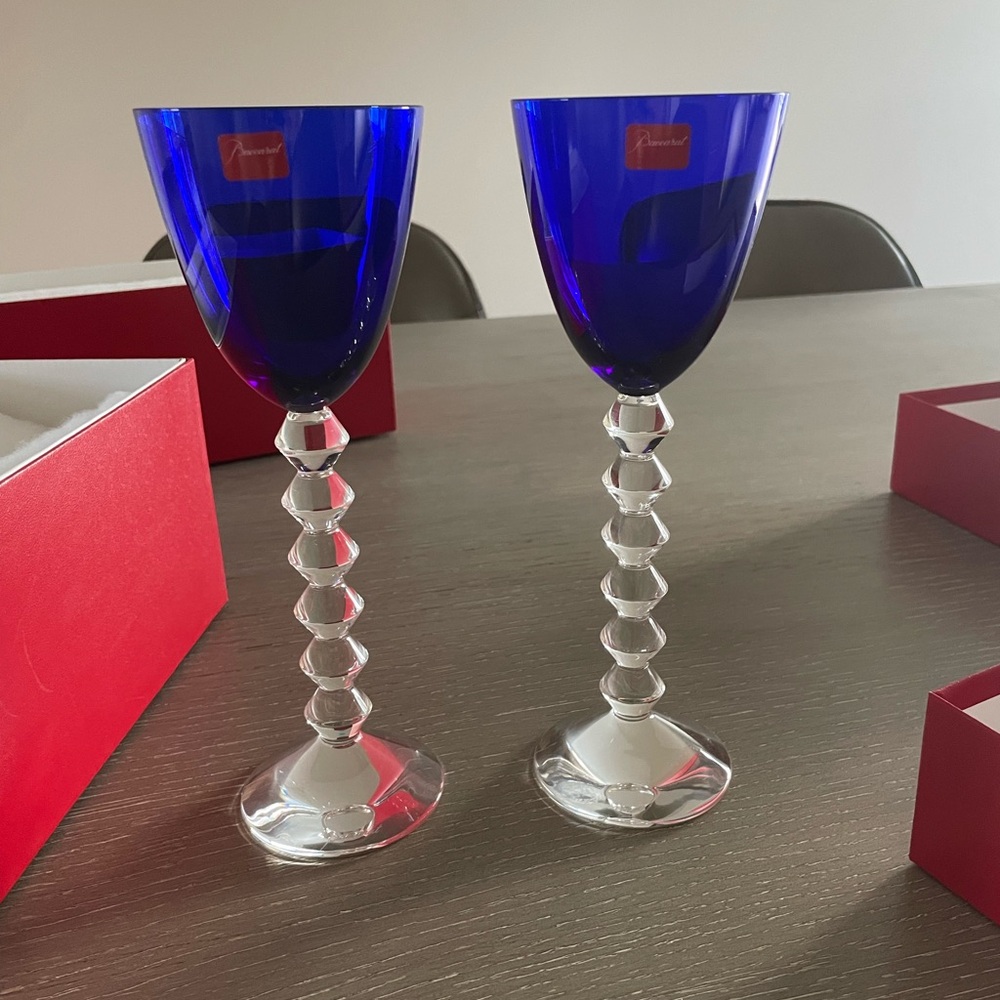 Never used Baccarat Blue Crystal Wine Glasses
